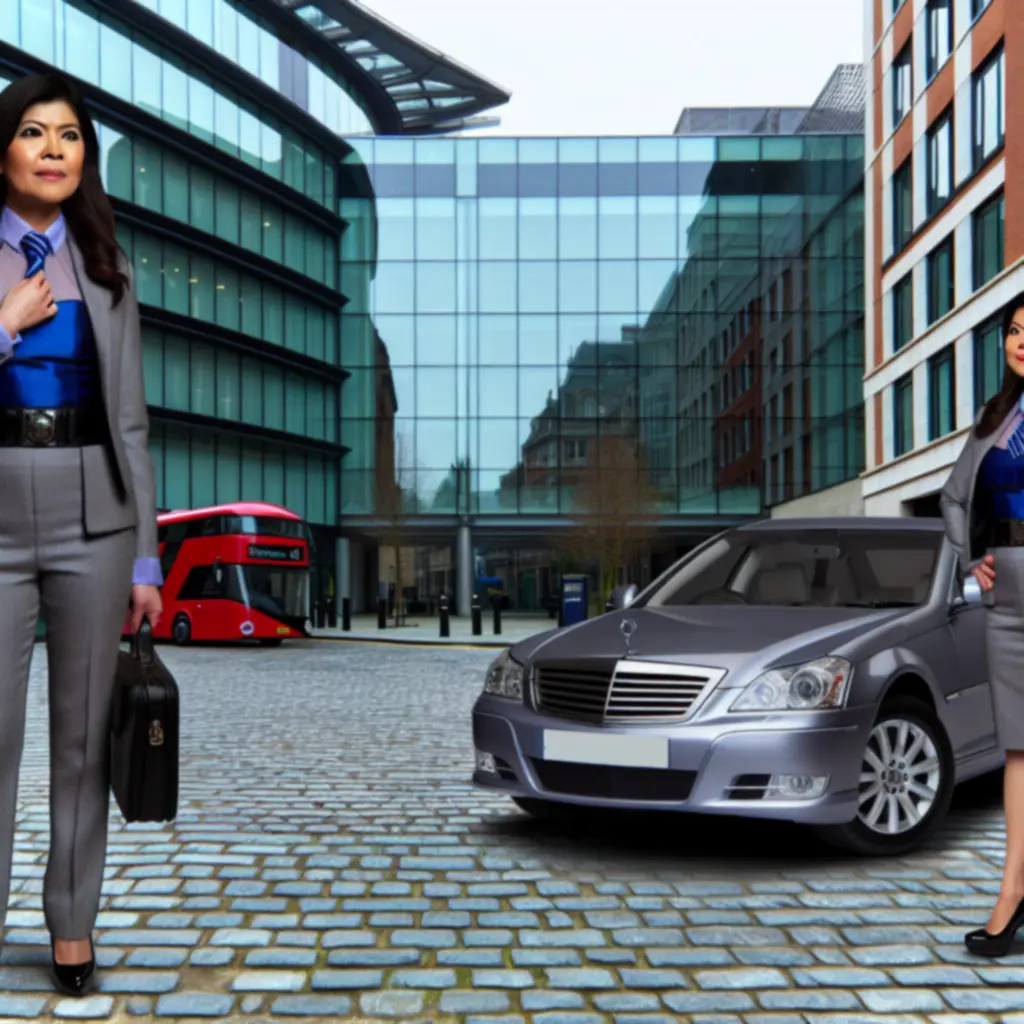 Business customer working on a laptop beside a VIVO CARS LTD rental vehicle