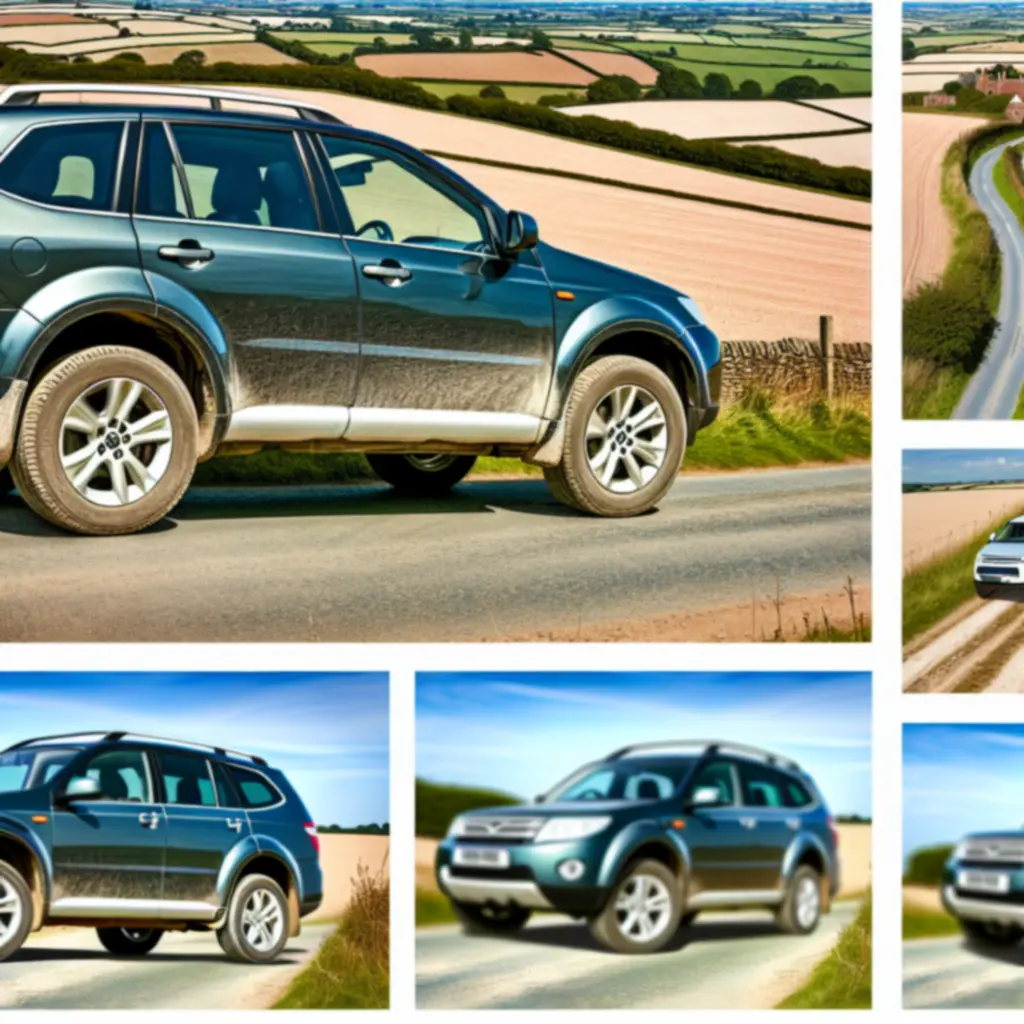 SUV driving through a countryside setting